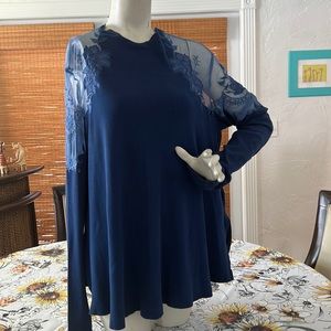 Blue embellished top. Size L
